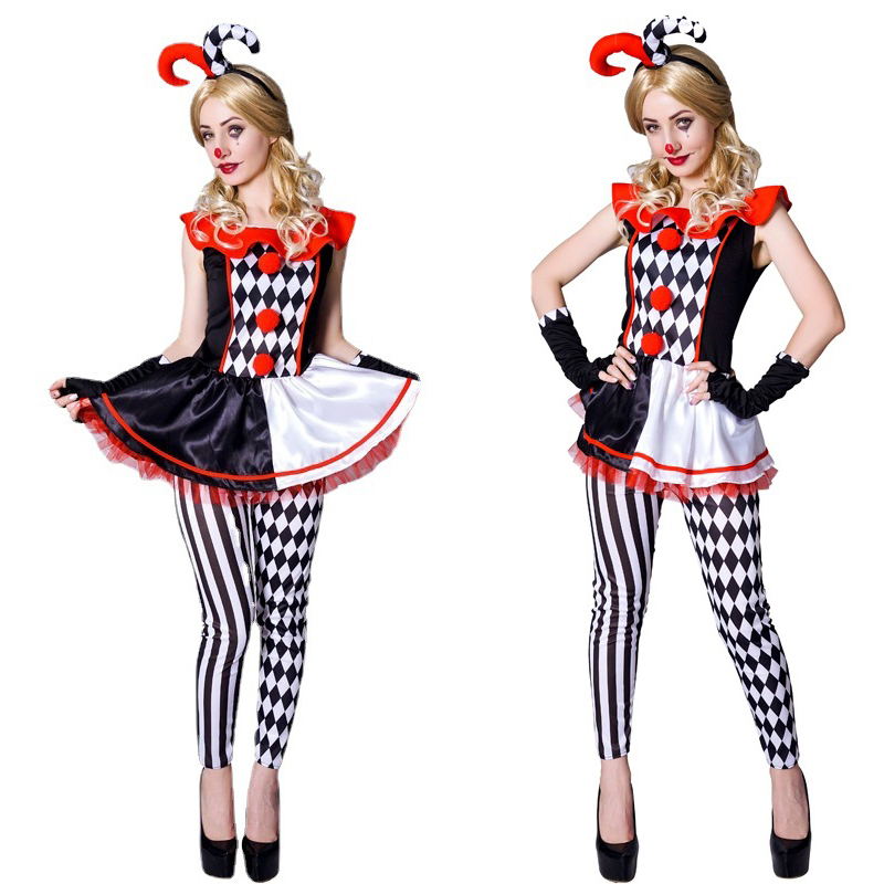 Anime Harley Quinn Cosplay - Gaun kostum Monster badut wanita Harley