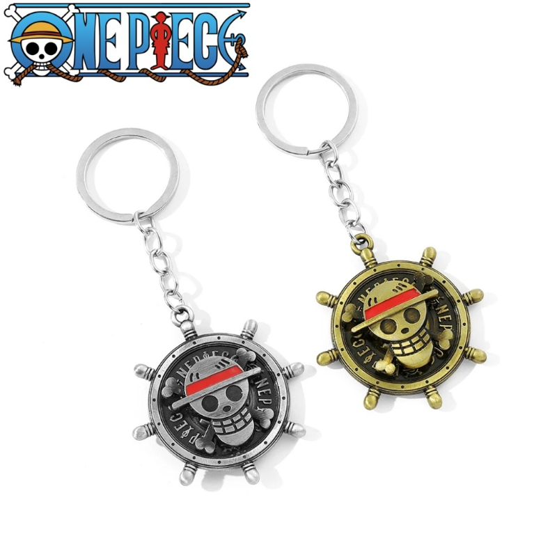 One Piece Straw Hat - Gantungan kunci putar, liontin logam lambang