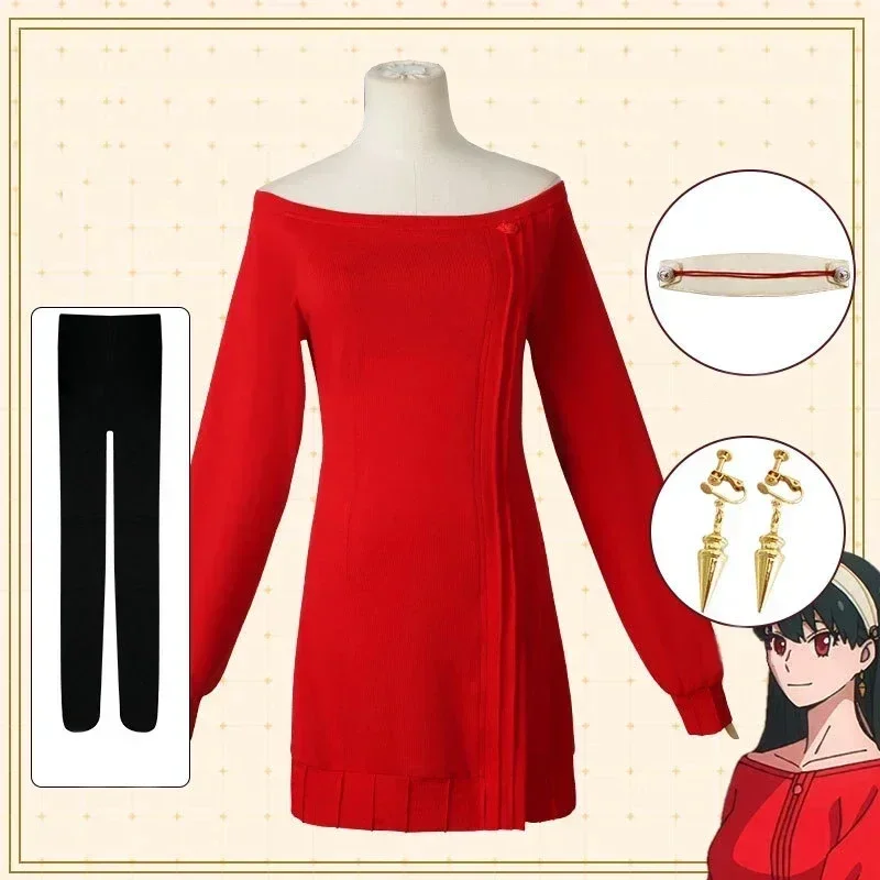 Anime Cosplay Yor Forger - Yor Forger Cosplay Sweater Rajut Merah