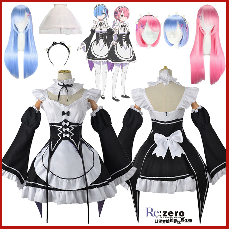 Re Zero Rem Wig - Kostum Cosplay Anime Ram Rem Lolita